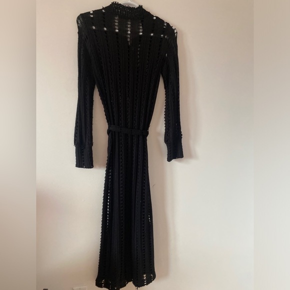 Zara Black long belted novelty stitch cardigan sweater Small - Picture 3 of 4